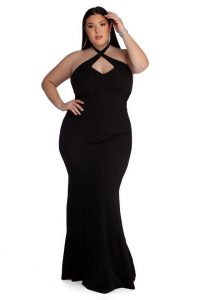 Black Plus Size Halter Formal Dress