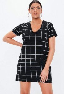 Grid Print Plus Size T-shirt Dress