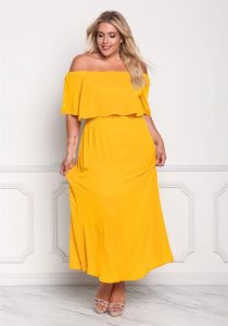 Off Shoulder Yellow Maxi Dress Plus Size