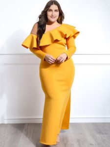 One Shoulder Yellow Maxi Dress Plus Size