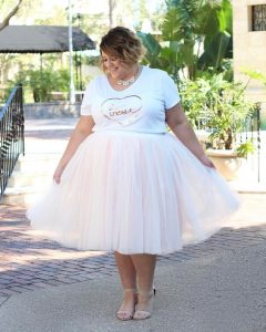 Pleated Plus Size White Tulle Skirt