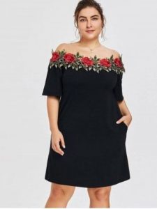 Plus Size Floral Embroidery Shift Dress
