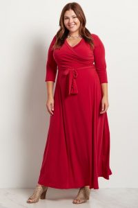 Plus Size Red Wrap Maxi Dress