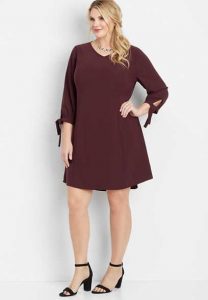 Plus Size Shift Dress With Tie Sleeves