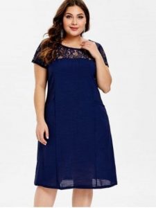 Plus Size Shift Lace Dress With Sleeves