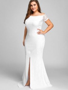 Plus Size White Lace Maxi Dress With Sleeves