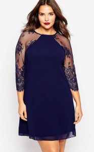 Shift Dress With Lace Sleeves