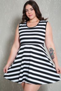Black White Striped Short Dress
