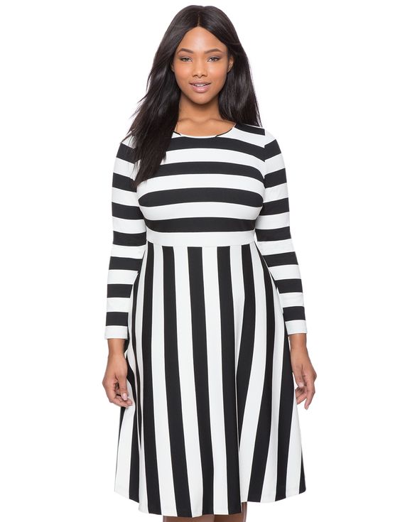 Plus Size Black and White Striped Dress – Attire Plus Size