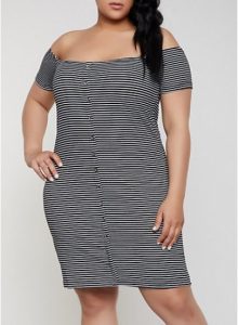 Plus Size Black and White Horizontal Striped Dress