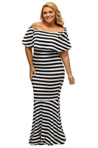 Plus Size Black and White Striped Dress