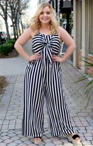 Plus Size Black and White Striped Jumpsuit