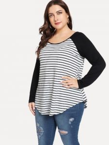 Plus Size Black and White Striped T-Shirt