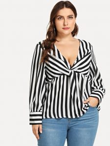 Plus Size White And Black Striped Blouse