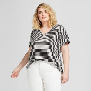 Black and White Striped T Shirt Plus Size