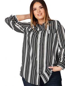 Women's Plus Size Black White Striped Shirt