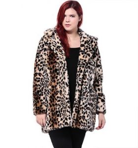 Plus Size Faux Fur Leopard Print Coat