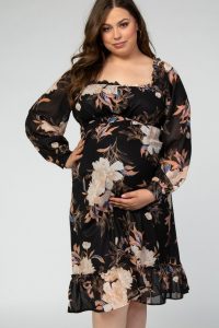 Maternity Black Floral Print Dress