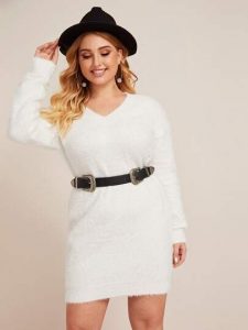 Belted White Sweater Dress