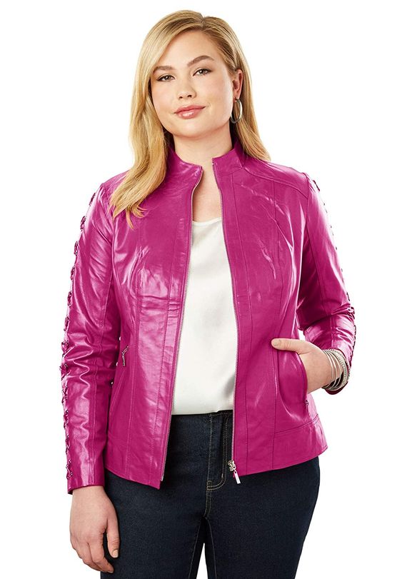 Plus Size Pink Leather Jackets For Curvy Women – Attire Plus Size