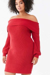 Off Shoulder Red Sweater Dress
